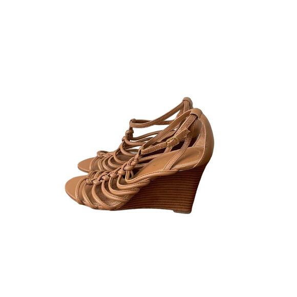 Lauren by Ralph Lauren Tan Strappy Leather Sandal/Heels Size 7B Cushion Soft - Picture 1 of 10